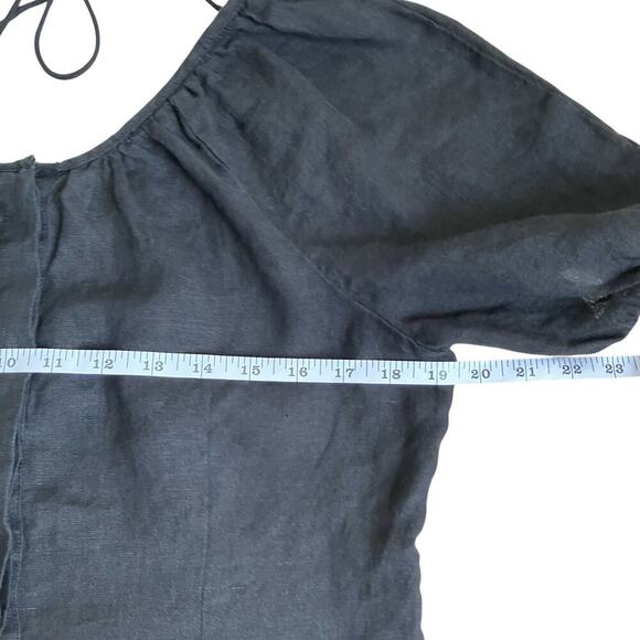 J. Crew Sz 8 Black 100% Linen Puff Sleeve V Back Top Blouse Button Front - Picture 11 of 16